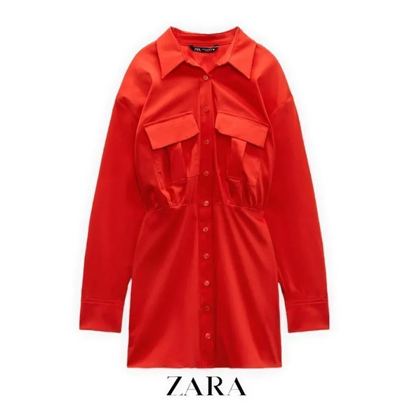 ZARA | Red | POPLIN SHIRT DRESS - Picture 2 of 10